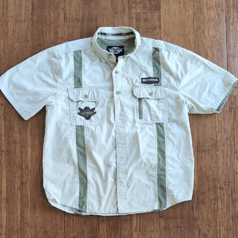 Harley-Davidson Gray and White Casual Button Down Shirt